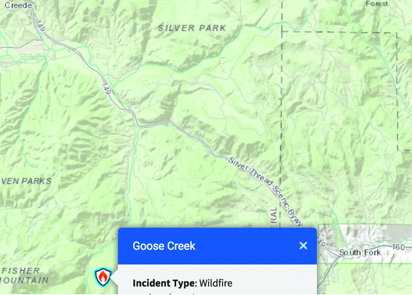 Goose Creek Fire Map Courtesy RGNF